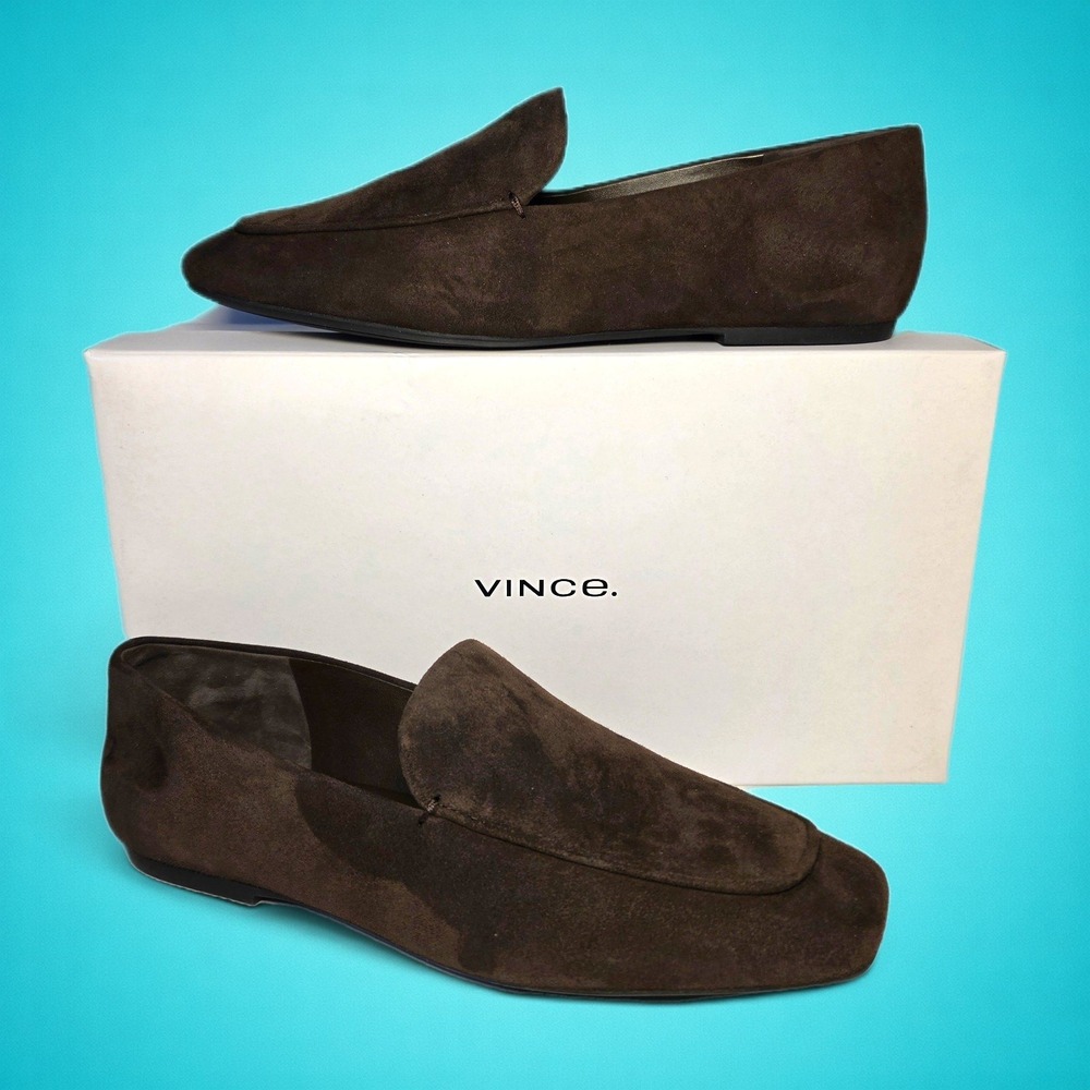 New Women's VINCE Clover Brown/Cacao Leather Suede Loafers, Size 6.5 M